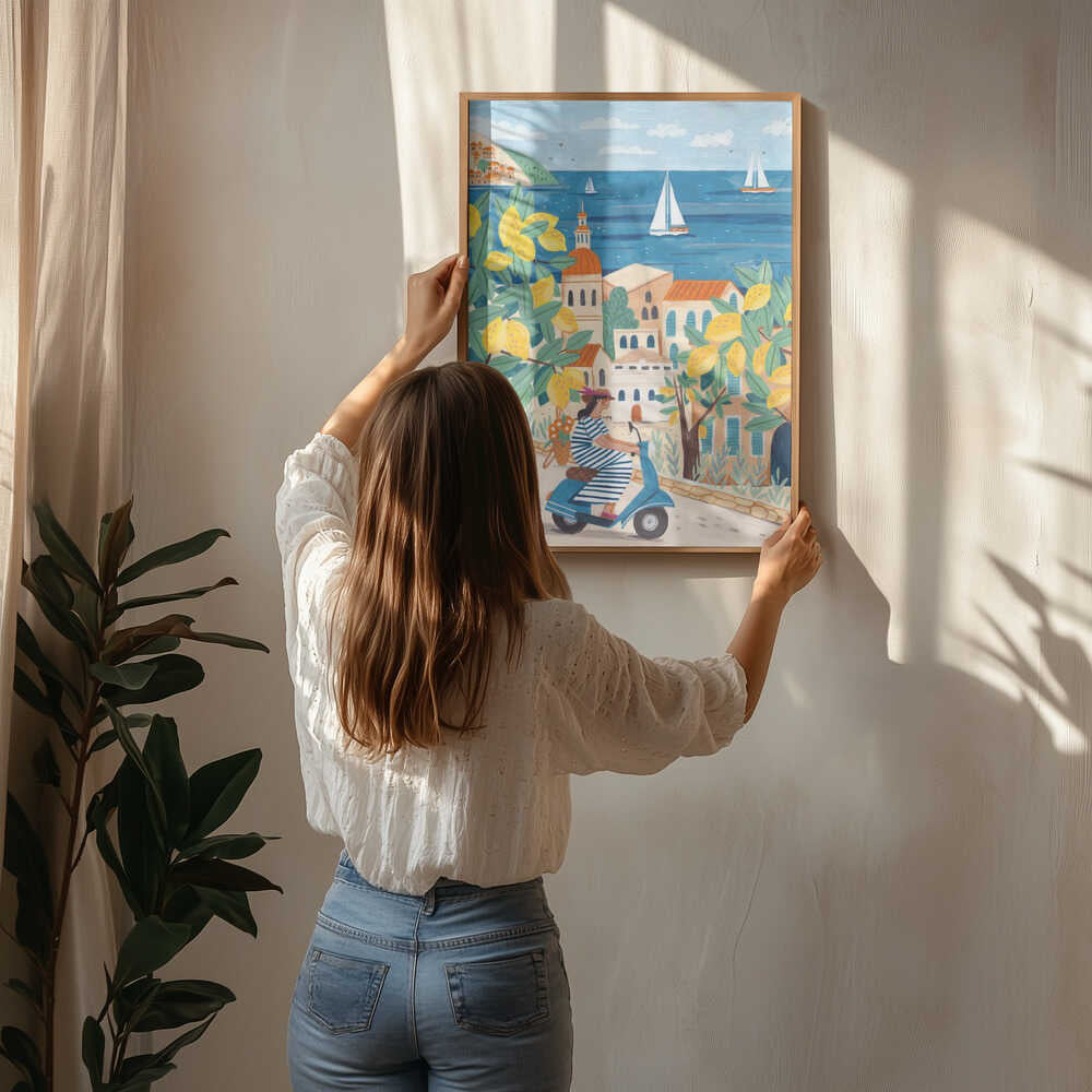 Rese kvinna på Amalfikusten, Italien Poster