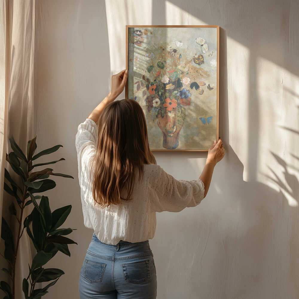 Stilleben med blomsterplakat