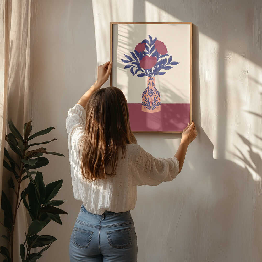 Vinröda vallmoblommor i en vas Poster