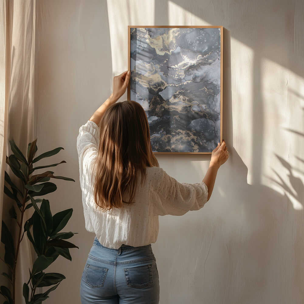 flytande abstrakt bläck i guld Poster 