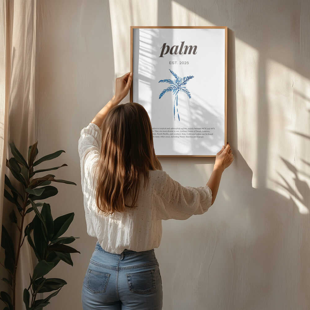 blå akvarell och palmtext Poster