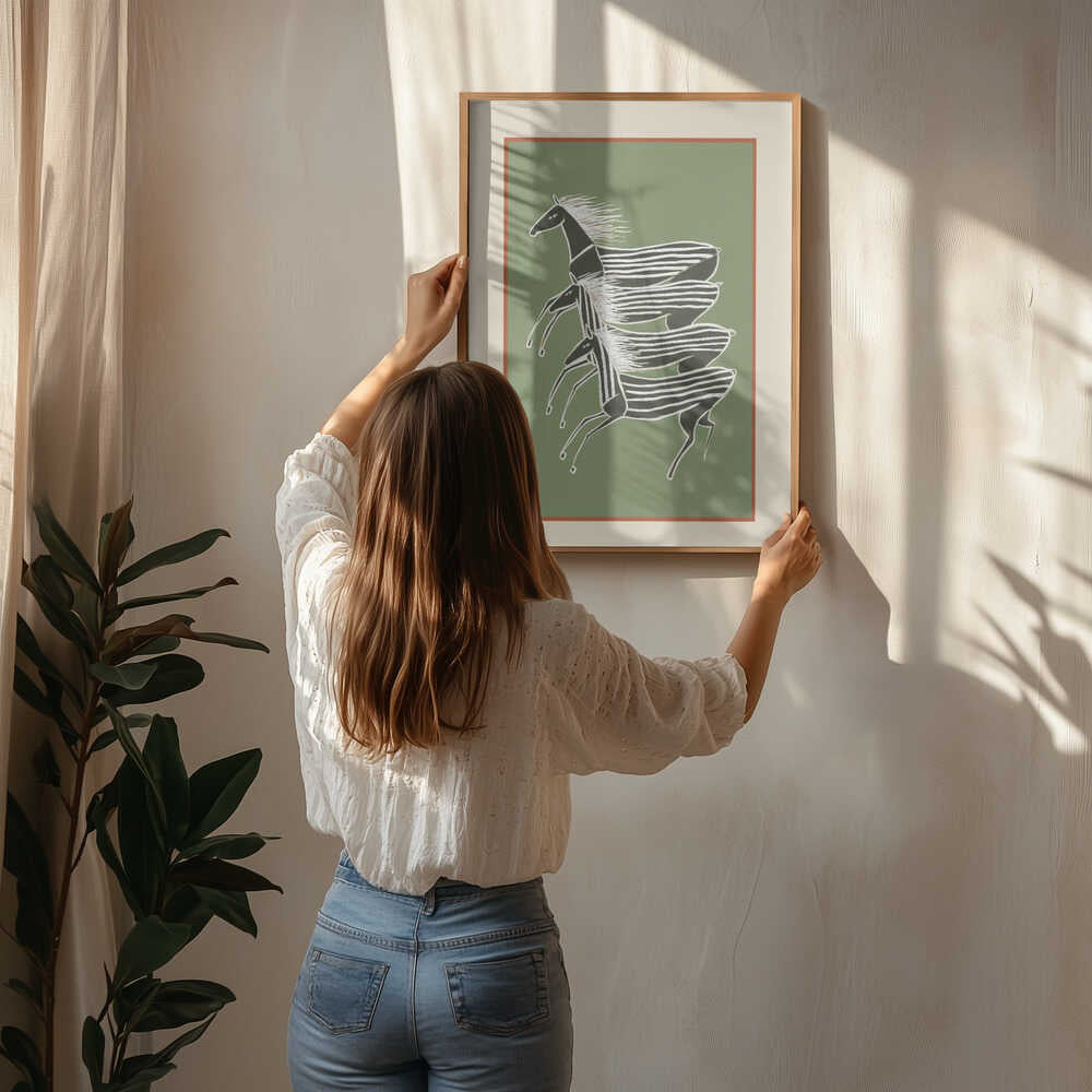 Löpande zebror, grön Poster
