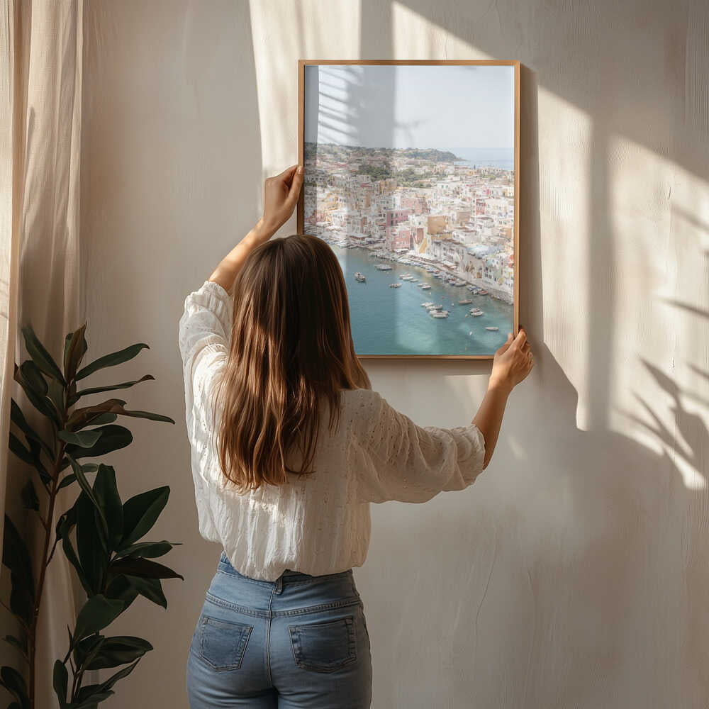 Livlig italiensk kuststad Poster