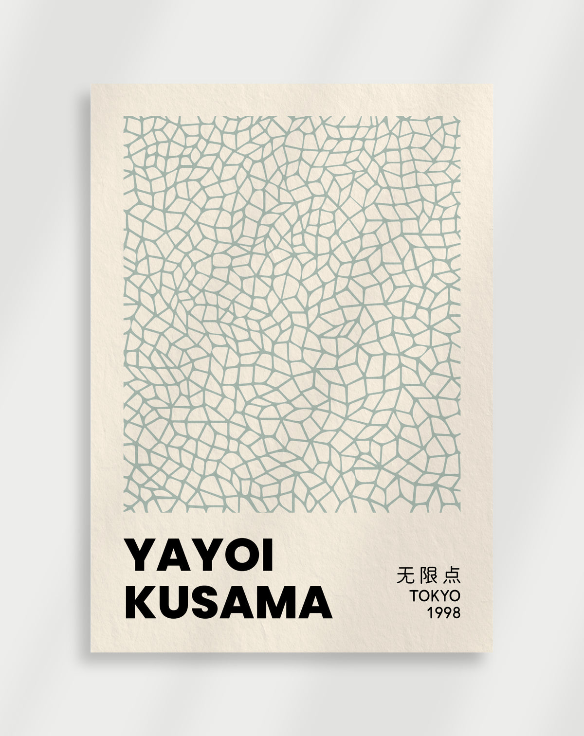 Yayoi Kusama Tokyo 1998 poster with a pale green net pattern